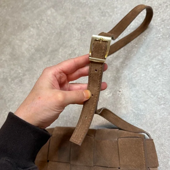 Isadora Woven Suede Leather Made in Italy Crossbody Purse in brown mousse - Picture 6 of 11